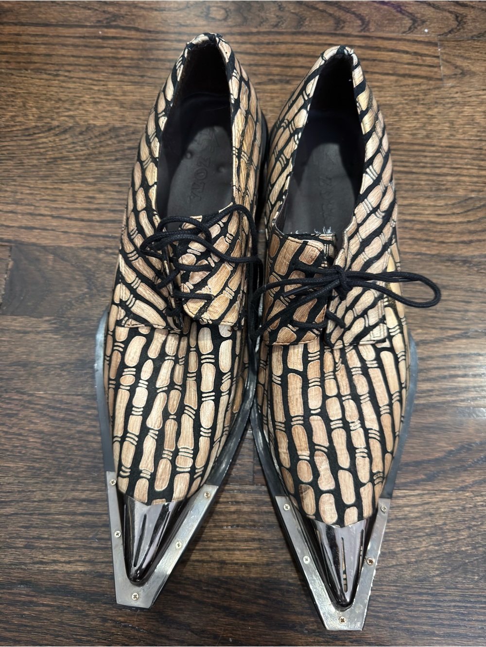 Men's Black and Tan Patterned Pointed Lace-Up Dress Oxfords